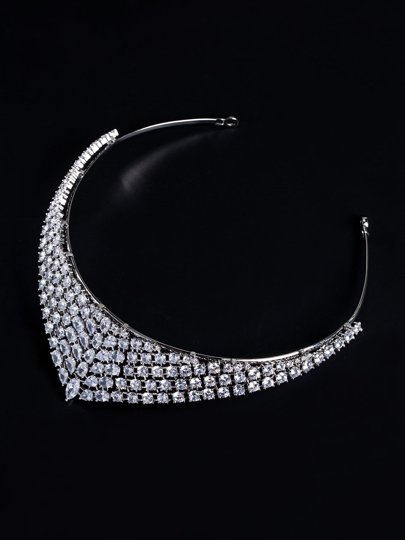 Regal Rhodium-Plated Copper Tiara with Multi-Cut Cubic Zirconia & Floral-Inspired Architecture for Bridal Elegance & Formal Galas