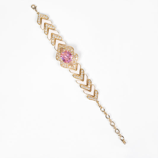 Ear of Wheat Inspired Copper Bracelet with Pink Zircon Floral Center for Elegant Daily Wear & Special Occasions