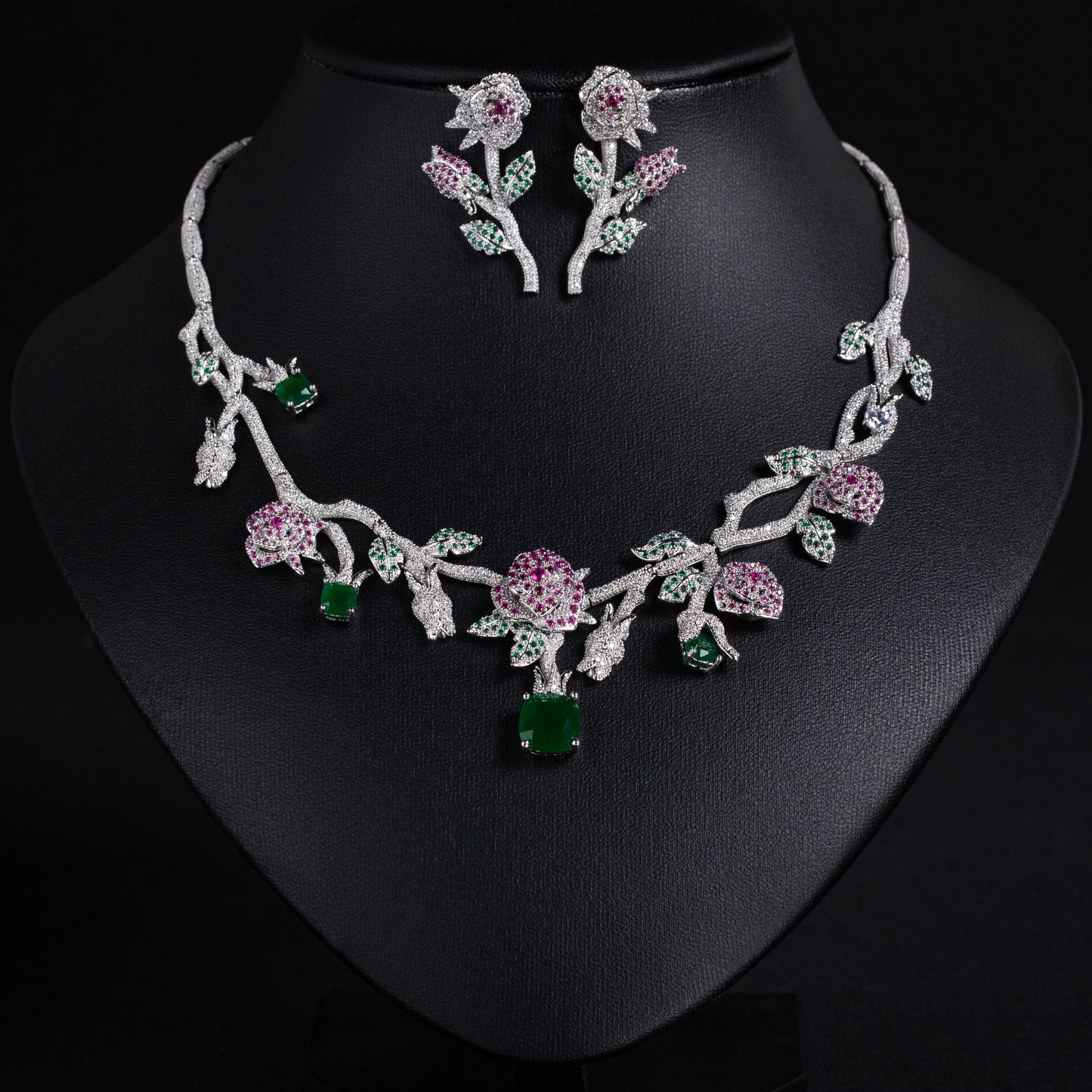 2pcs Copper with Zirconia Earrings & Necklace Jewelry Set