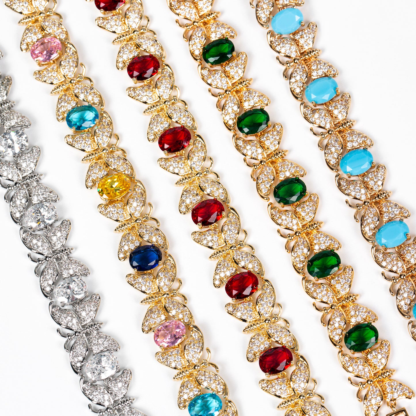 Butterfly Elegance: 14K Gold-Plated Copper Bracelet with Emerald Zircon & Floral Motifs for Garden Parties & Romantic Gift-Giving