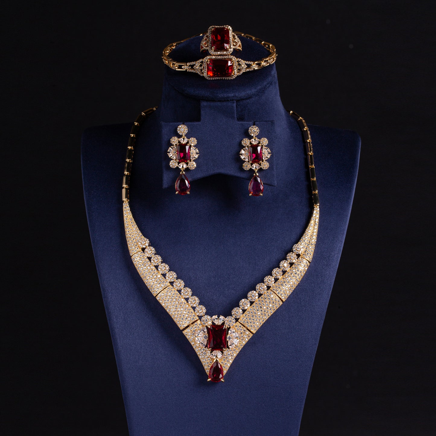 4pcs Copper with Zirconia Earrings & Necklace Jewelry Set