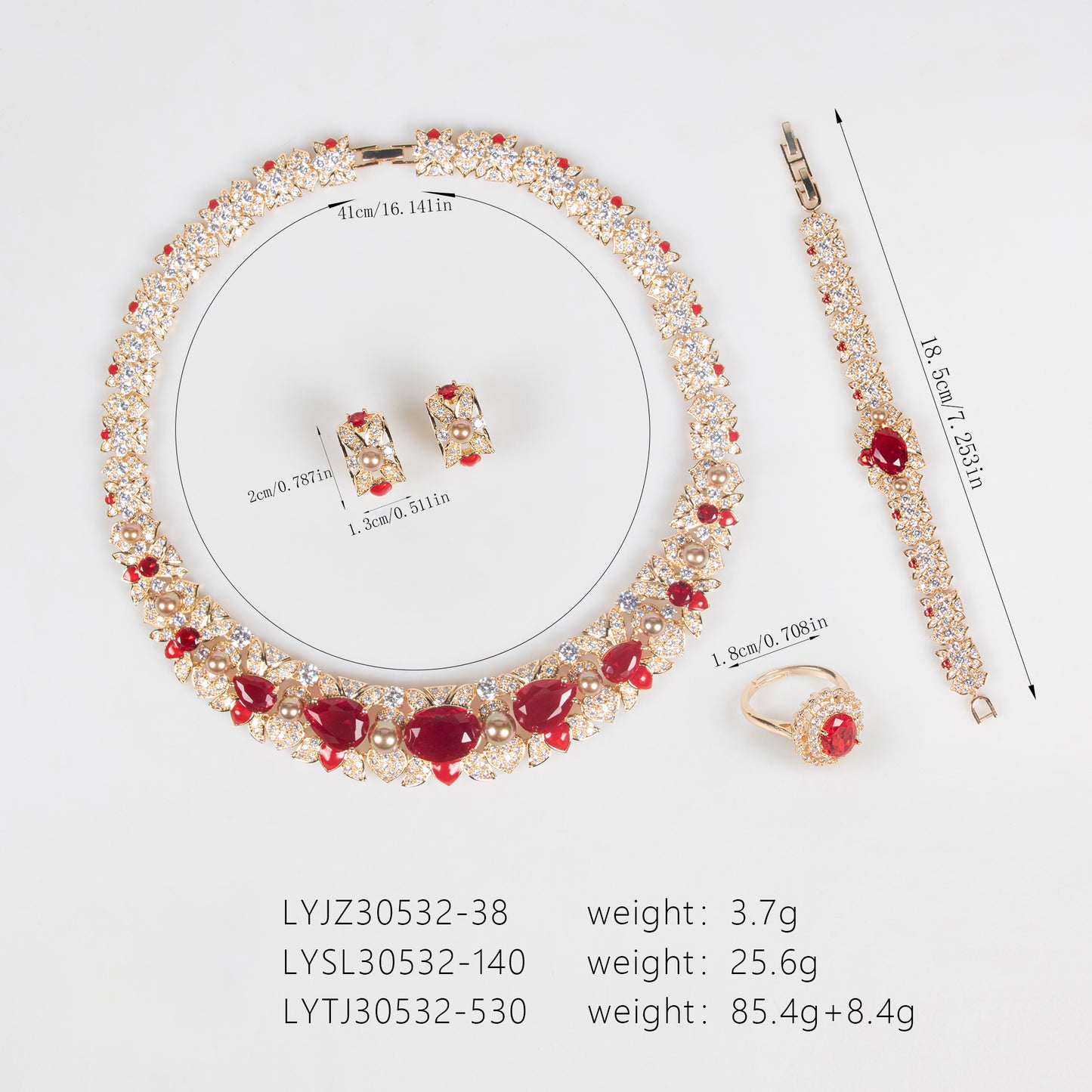 4pc Copper with Zirconia Earrings & Necklace Jewelry Set