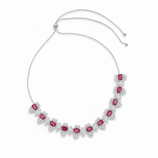Vivid Red Zircon & Copper Statement Necklace with Intricate Square Setting