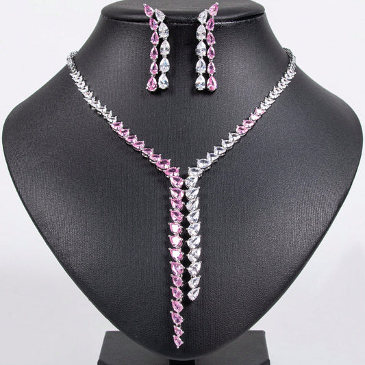 3pcs/Set Silver-Tone, Multi-Color Tassel Shaped Y2K Fashion Earrings, Necklace Jewelry Set, Suitable For Women's Holiday, Party, Banquet Wear, Women's Fashion Jewelry, Gift Set