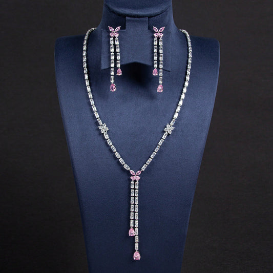 3pcs/Set Silver, Pink, Multi-Color Flower, Tassel Shaped Y2K Earrings, Necklace Jewelry Set, Suitable For Women's Daily, Festival, Party Wear, Fashion Jewelry Gift