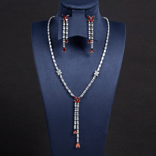 3pcs/Set Silver, Pink, Multi-Color Flower, Tassel Shaped Y2K Earrings, Necklace Jewelry Set, Suitable For Women's Daily, Festival, Party Wear, Fashion Jewelry Gift