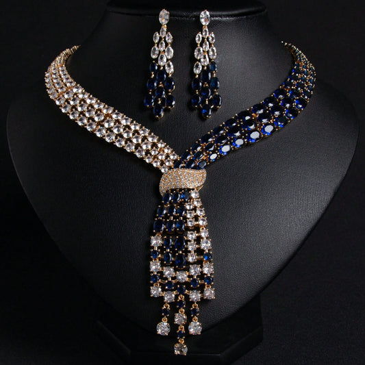 3 Pcs/1 Set | Golden Fashion Ornaments | Accessory | Multi Colors Cubic Zirconia Inlay| Women's Earrings | Necklace | Jewelry Set | For Women Use | Bridal |Festival | Party | Wedding | Banquet | Daily Wear | Birthday | Gifts