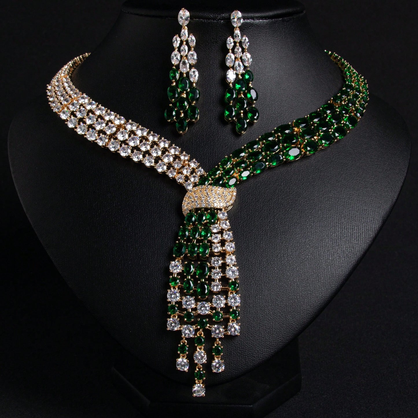 3 Pcs/1 Set | Golden Fashion Ornaments | Accessory | Multi Colors Cubic Zirconia Inlay| Women's Earrings | Necklace | Jewelry Set | For Women Use | Bridal |Festival | Party | Wedding | Banquet | Daily Wear | Birthday | Gifts