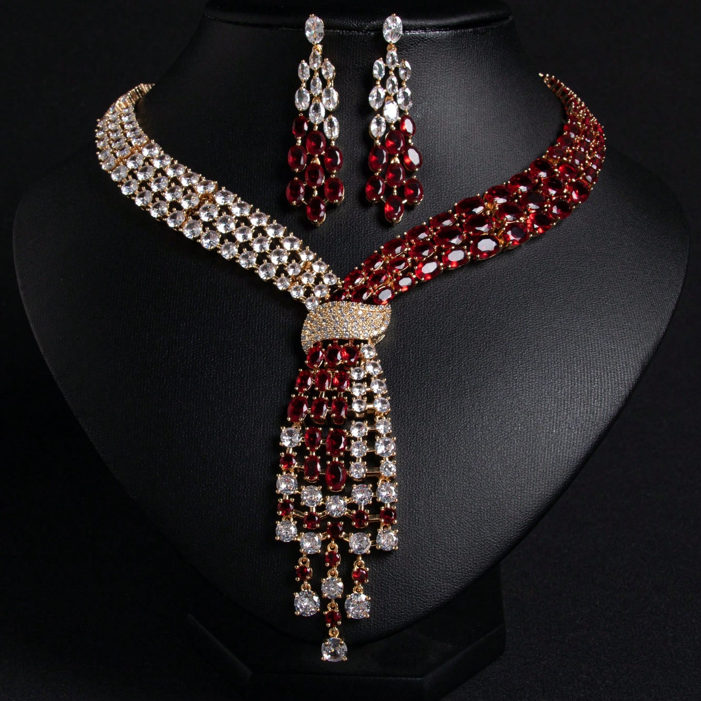 3 Pcs/1 Set | Golden Fashion Ornaments | Accessory | Multi Colors Cubic Zirconia Inlay| Women's Earrings | Necklace | Jewelry Set | For Women Use | Bridal |Festival | Party | Wedding | Banquet | Daily Wear | Birthday | Gifts