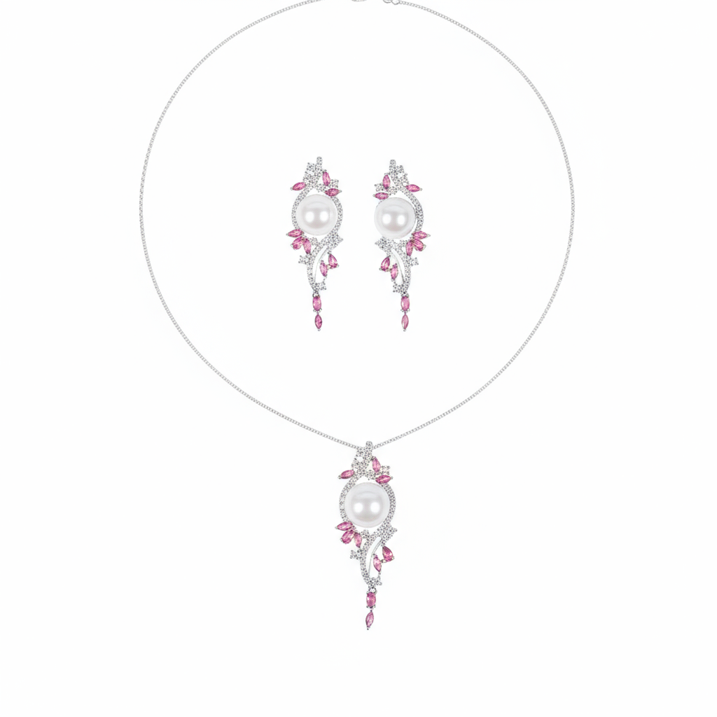 2pcs Copper with Zirconia Earrings & Necklace Jewelry Set