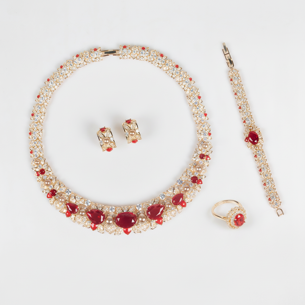 4pc Copper with Zirconia Earrings & Necklace Jewelry Set
