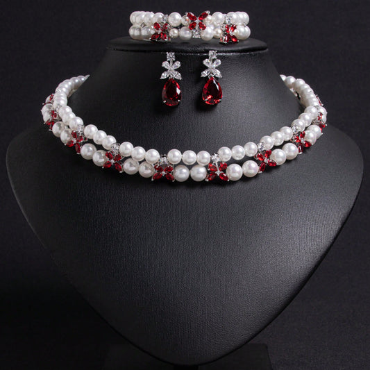 4pcs/Set Gothic Faux Crystal & Tassel Pendant Multi-Layered Pearl Necklace, Charming & Fashionable Women's Jewelry, Suitable For Daily Wear Or Party Decoration, Gifts