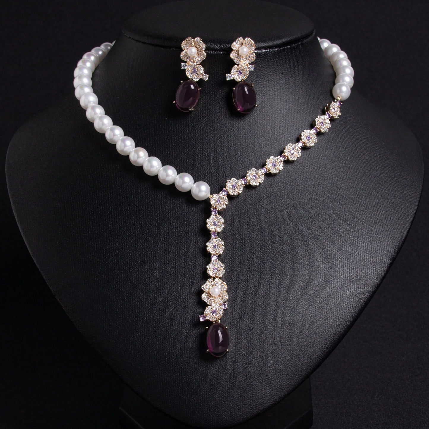 3pcs/Set Multi-Color Options, Women's Jewelry, Pearl Necklace, Pearl Jewelry Set, Handmade Beaded, Floral Shaped, Y2K Style, Cubic Zirconia Inlaid, Fashion Earrings, Necklace, Necklace Set, Suitable For Women's Holiday|Party|Banquet Wear, Women's Fashion