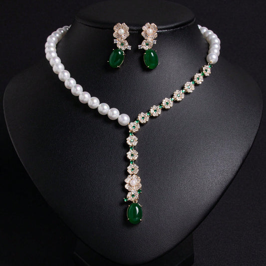 3pcs/Set Multi-Color Options, Women's Jewelry, Pearl Necklace, Pearl Jewelry Set, Handmade Beaded, Floral Shaped, Y2K Style, Cubic Zirconia Inlaid, Fashion Earrings, Necklace, Necklace Set, Suitable For Women's Holiday|Party|Banquet Wear, Women's Fashion