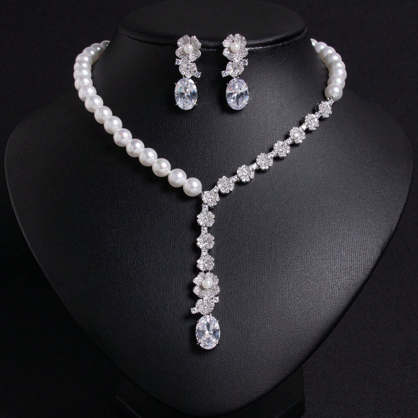 3pcs/Set Multi-Color Options, Women's Jewelry, Pearl Necklace, Pearl Jewelry Set, Handmade Beaded, Floral Shaped, Y2K Style, Cubic Zirconia Inlaid, Fashion Earrings, Necklace, Necklace Set, Suitable For Women's Holiday|Party|Banquet Wear, Women's Fashion