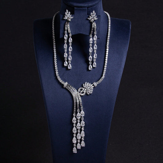 3pcs/Set Colorful/Silver/Multi-Color Options, Women Necklace/Women Accessories/Diamond Necklace, Women Jewelry/Jewelry Set/Accessories Set, Inlaid Zirconia, Tassel, Earrings, Necklace, Combination Jewelry, Necklace Set, Suitable For Women's Holiday Party,