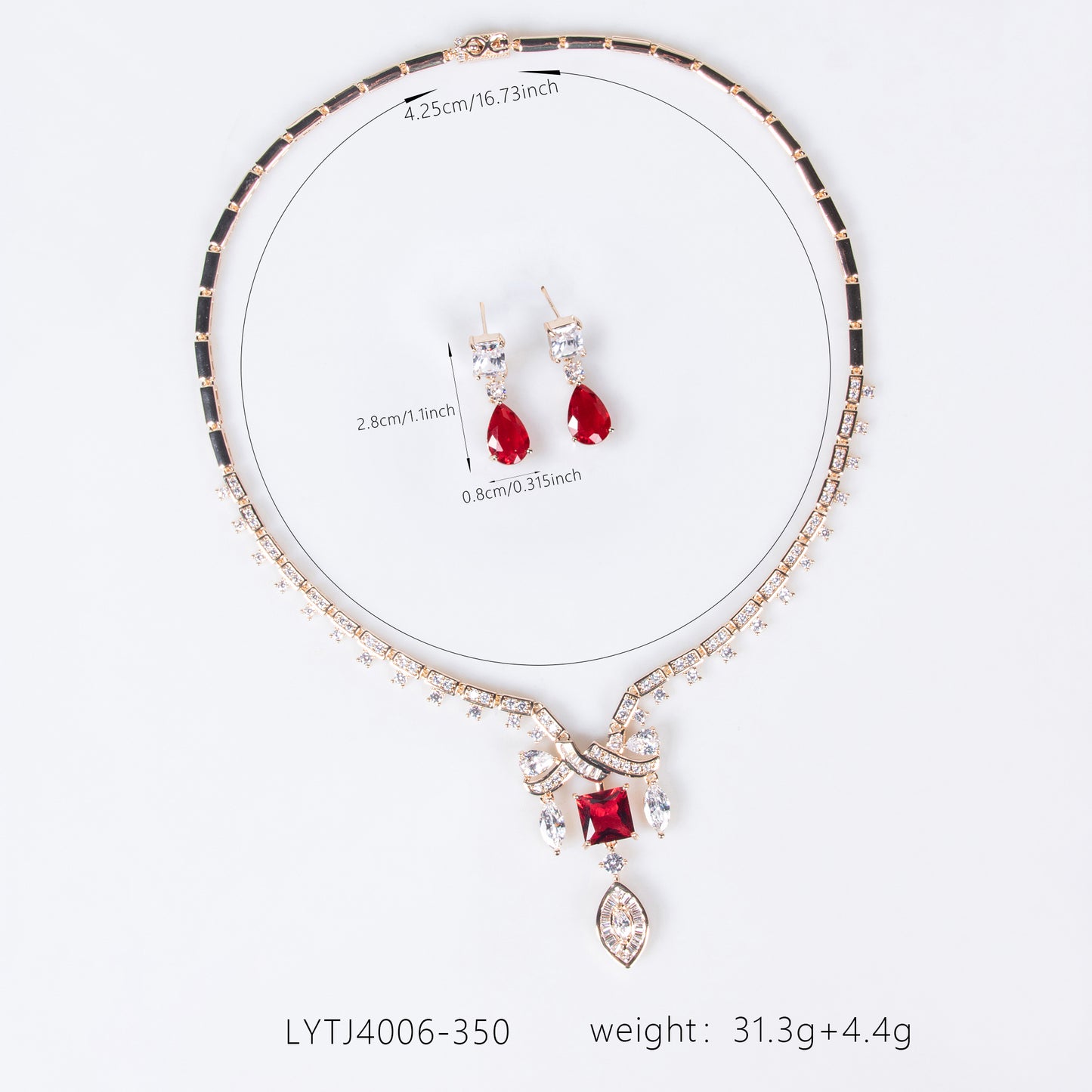 2pcs Copper with Zirconia Earrings & Necklace Jewelry Set