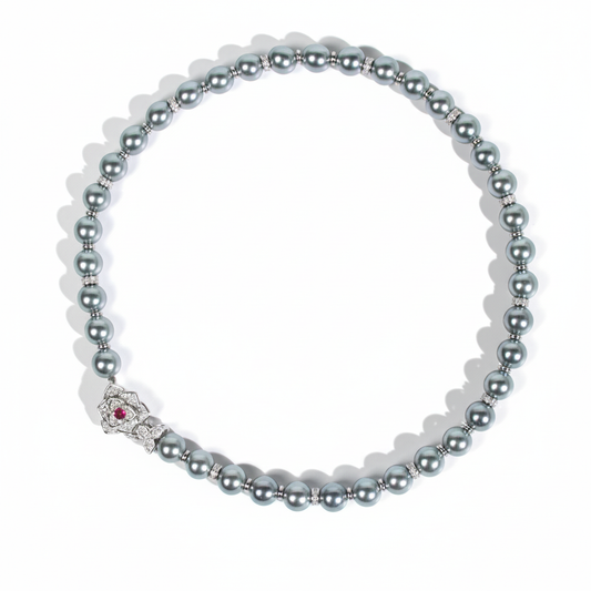 Pearl & Copper Zircon Necklace with Red Accent Gemstone