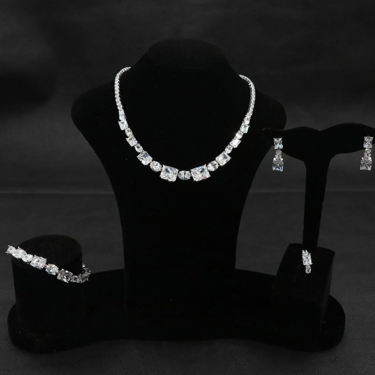 Luxury Multi Color AAA Cubic Zircon Rectangle Statement Jewelry Sets Wholesale Women