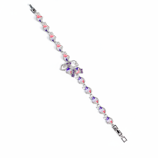 Crystal Floral Copper Bracelet with Pink-Purple Gradient & Diamond-Cut Zircon Halos for Romantic Occasions & Daily Elegant Wear