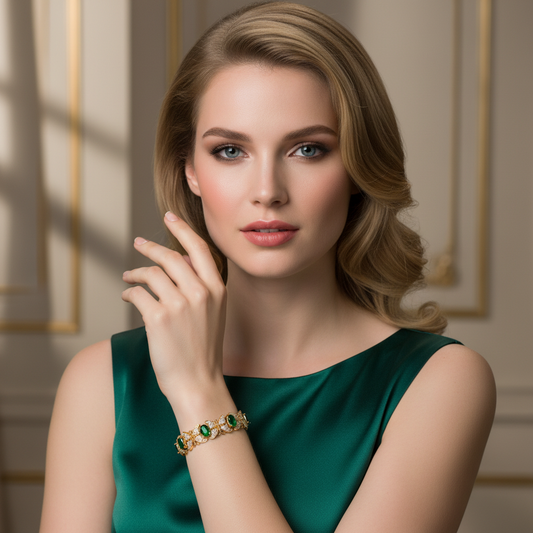 Butterfly Elegance: 14K Gold-Plated Copper Bracelet with Emerald Zircon & Floral Motifs for Garden Parties & Romantic Gift-Giving