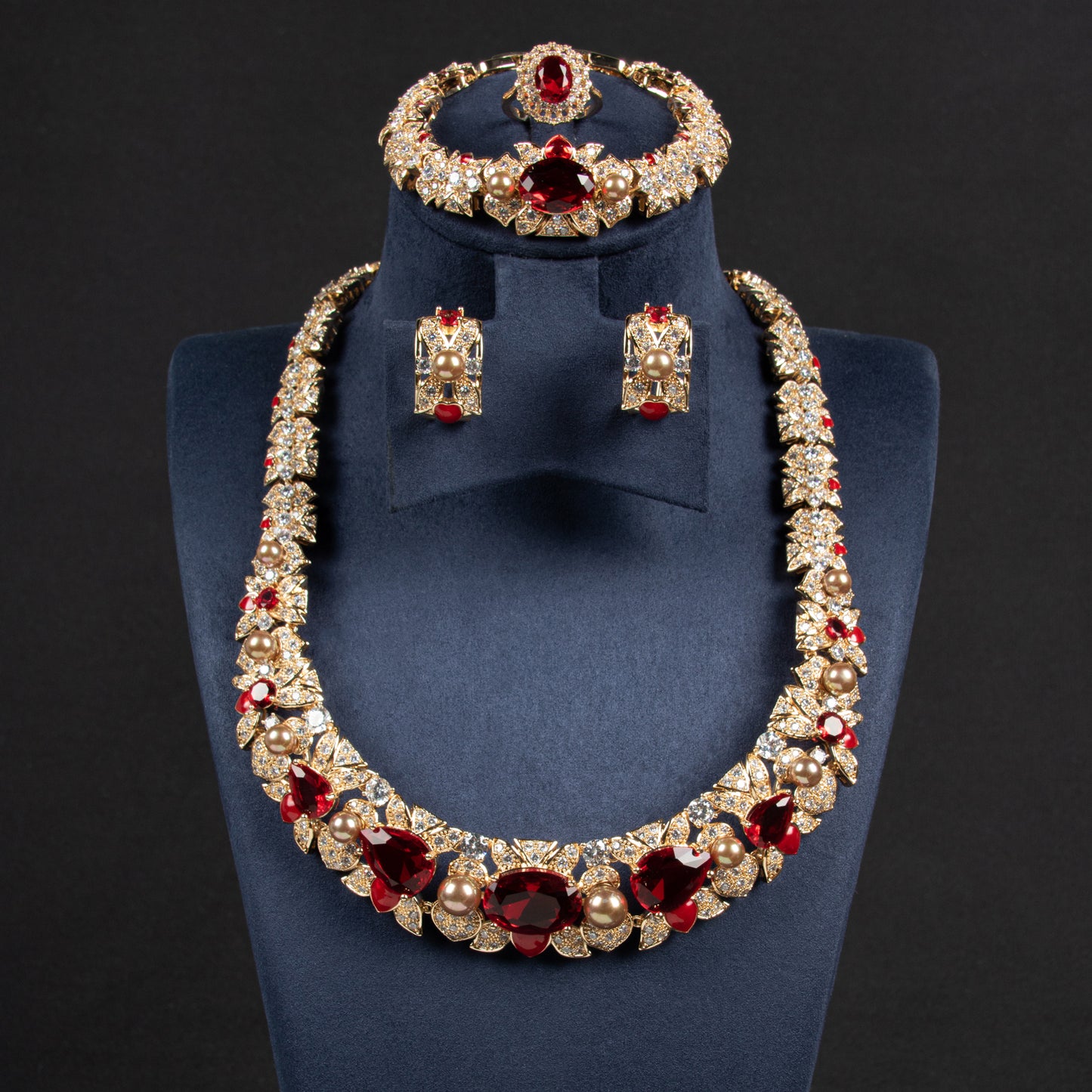 4pc Copper with Zirconia Earrings & Necklace Jewelry Set
