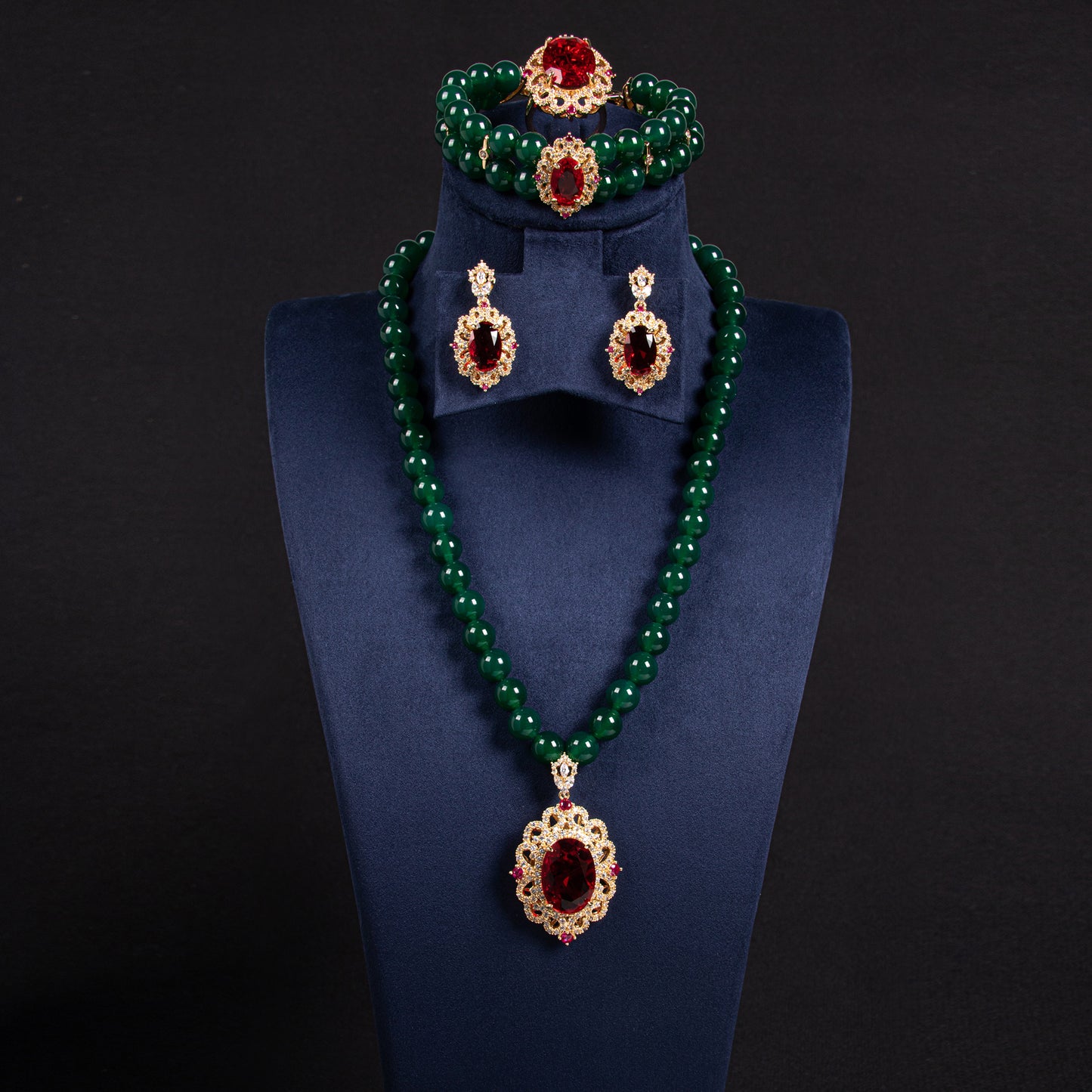 4pcs Copper with Zirconia Earrings & Necklace Jewelry Set