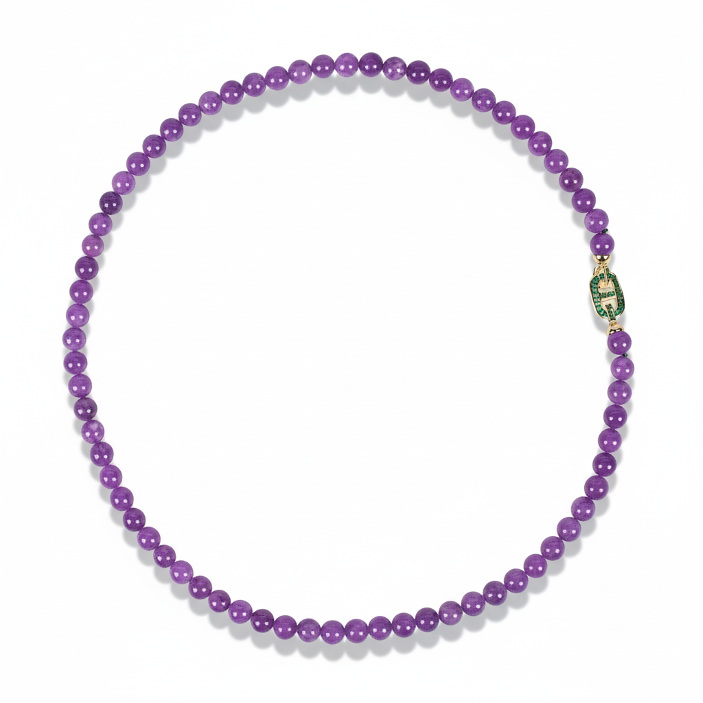 Regal Amethyst Gemstone Necklace with Ornate Gold-Tone Copper & Zircon Clasp