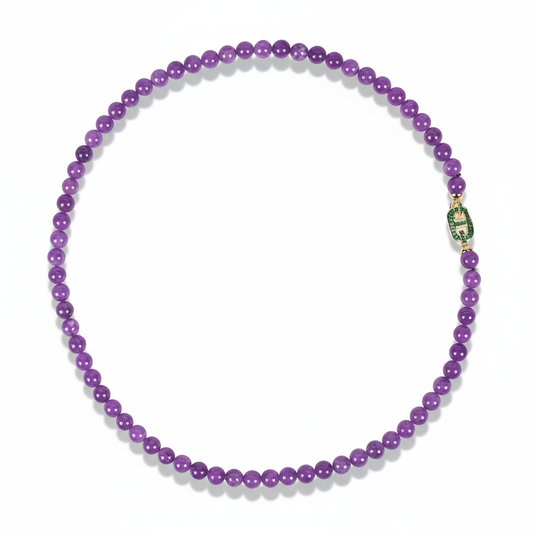 Regal Amethyst Gemstone Necklace with Ornate Gold-Tone Copper & Zircon Clasp