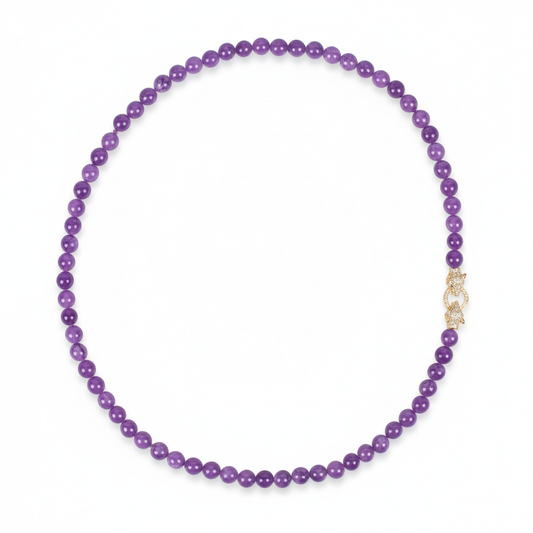 Elegant Purple Amethyst Beaded Necklace with Gold-Tone Copper & Zircon Clasp