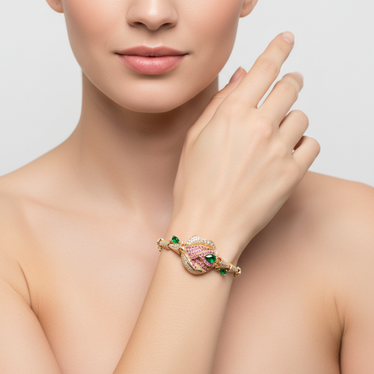 14K Gold-Tone Copper CZ Bracelet with Multi-Gem Blossom & Crystal Accents