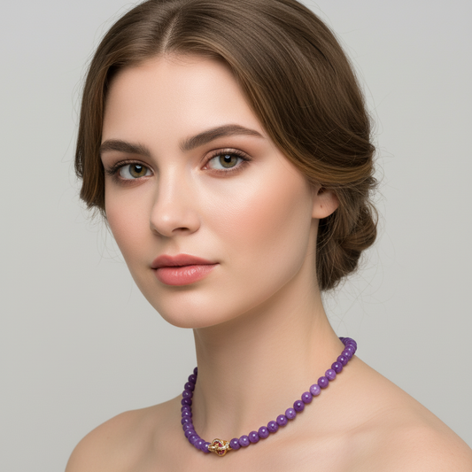 Elegant Amethyst Bead Necklace Hand Made Beaded Long AAA Cubic Zircon Necklaces For Women