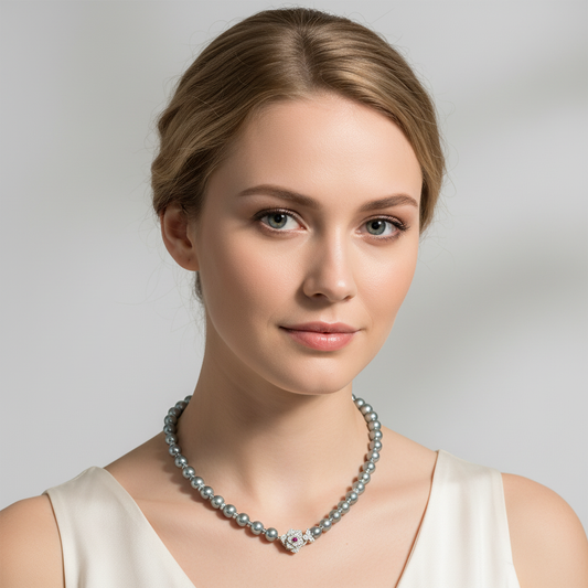 Pearl & Copper Zircon Necklace with Red Accent AAA Cubic Zircon Gemstone Choker Necklace For Party Gift