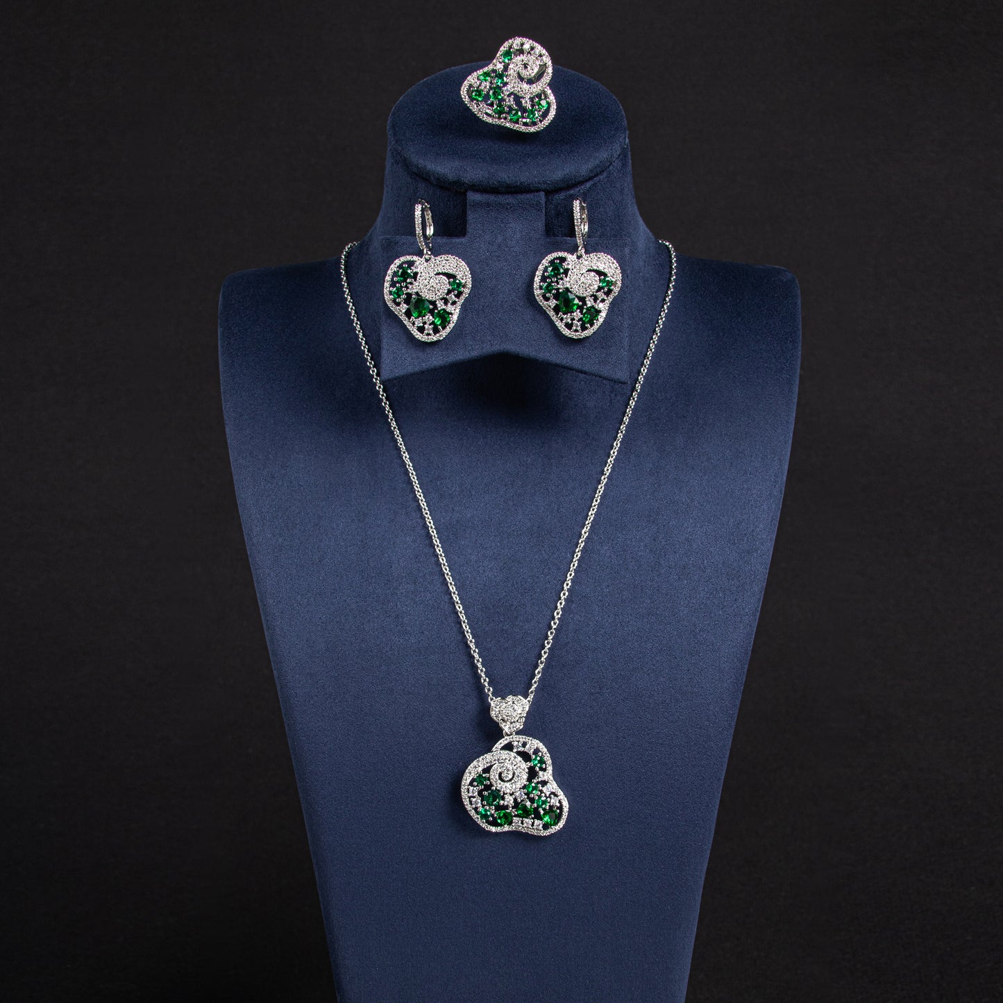4pcs Copper with Zirconia Earrings & Necklace Jewelry Set