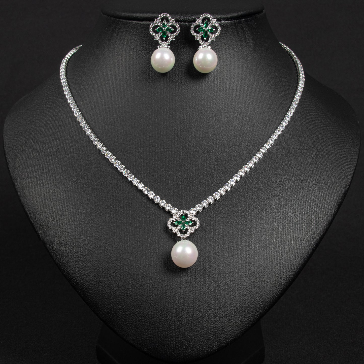 2pcs Copper with Zirconia Earrings & Necklace Jewelry Set