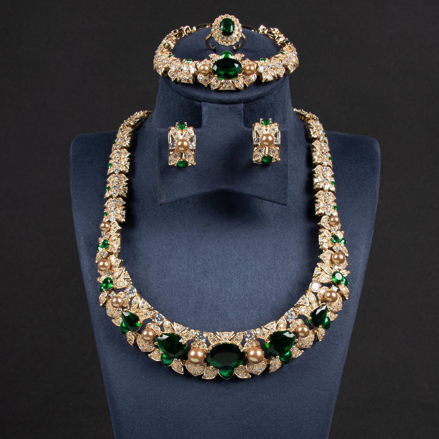 4pc Copper with Zirconia Earrings & Necklace Jewelry Set