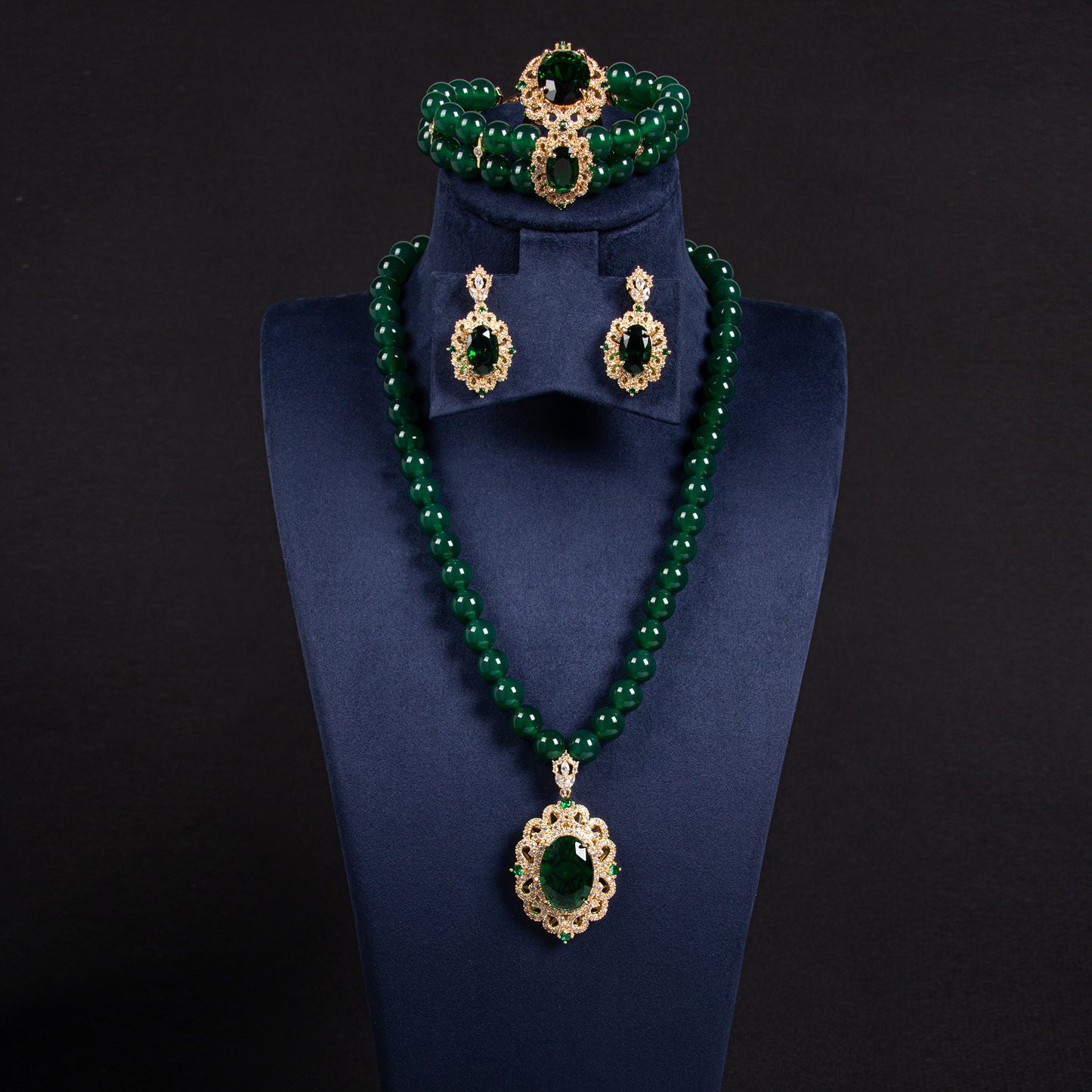 4pcs Copper with Zirconia Earrings & Necklace Jewelry Set