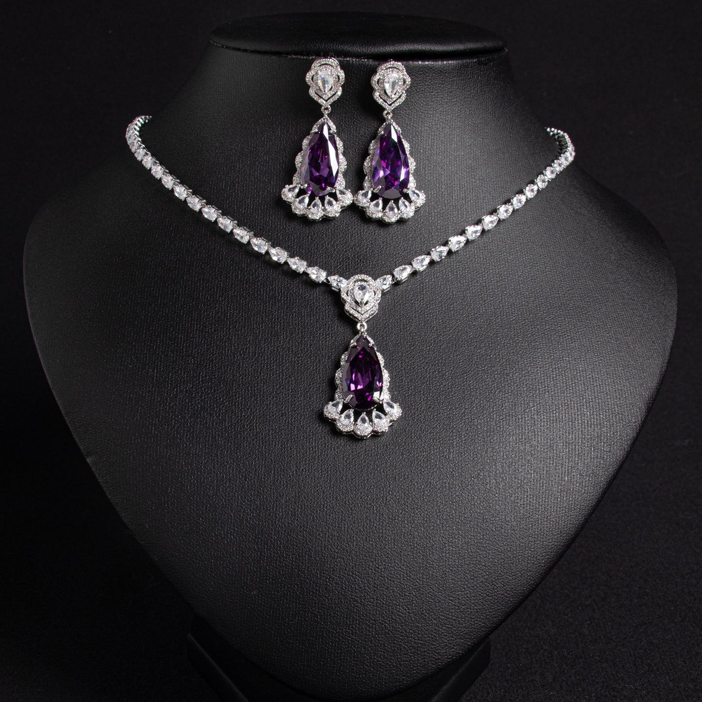 2pcs Copper with Zirconia Earrings & Necklace Jewelry Set