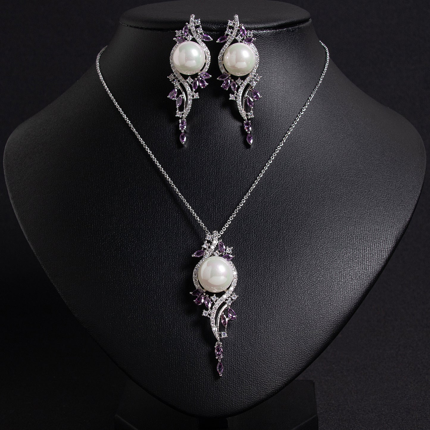 2pcs Copper with Zirconia Earrings & Necklace Jewelry Set