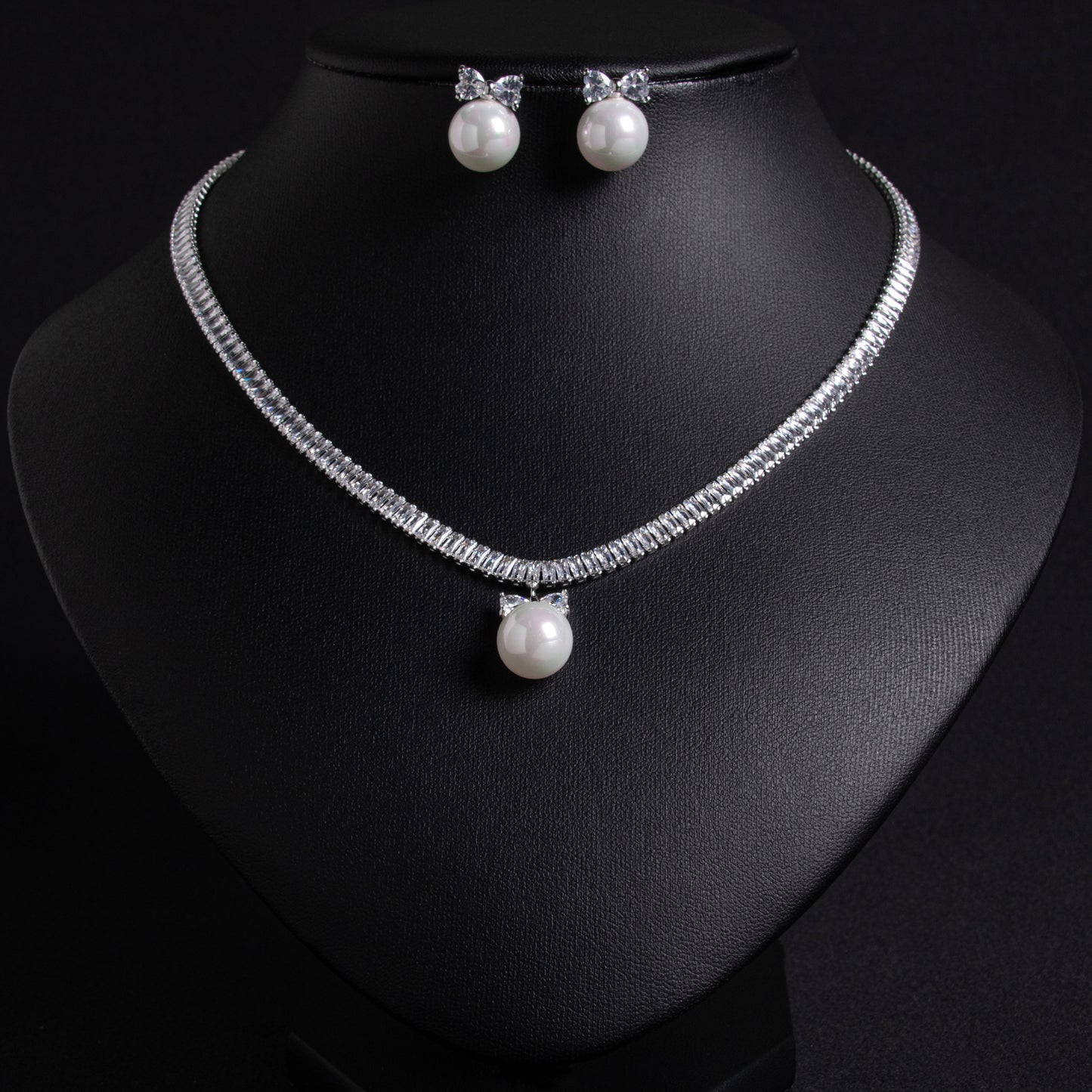 2pcs Copper with Zirconia Earrings & Necklace Jewelry Set