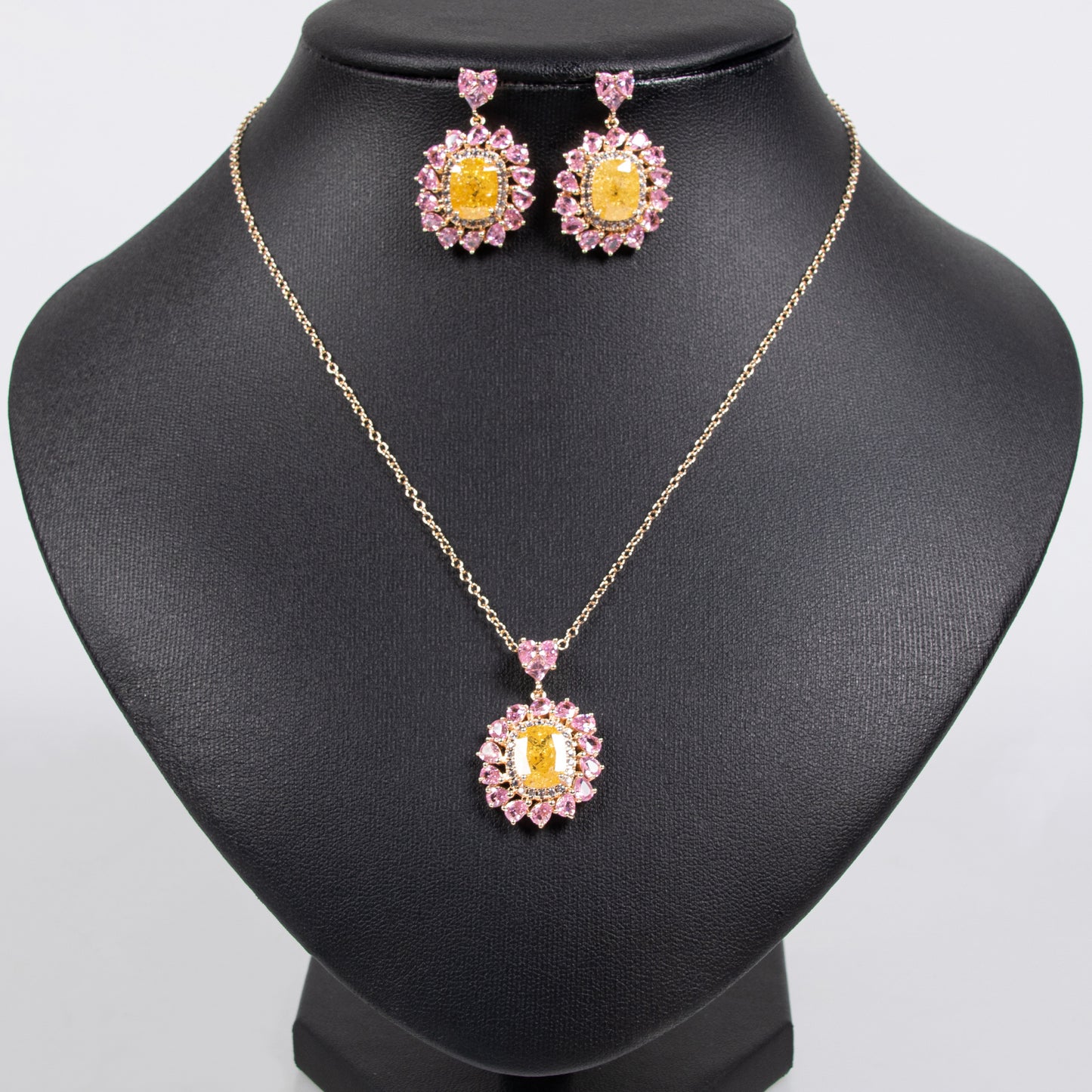 2pcs Copper with Zirconia Earrings & Necklace Jewelry Set