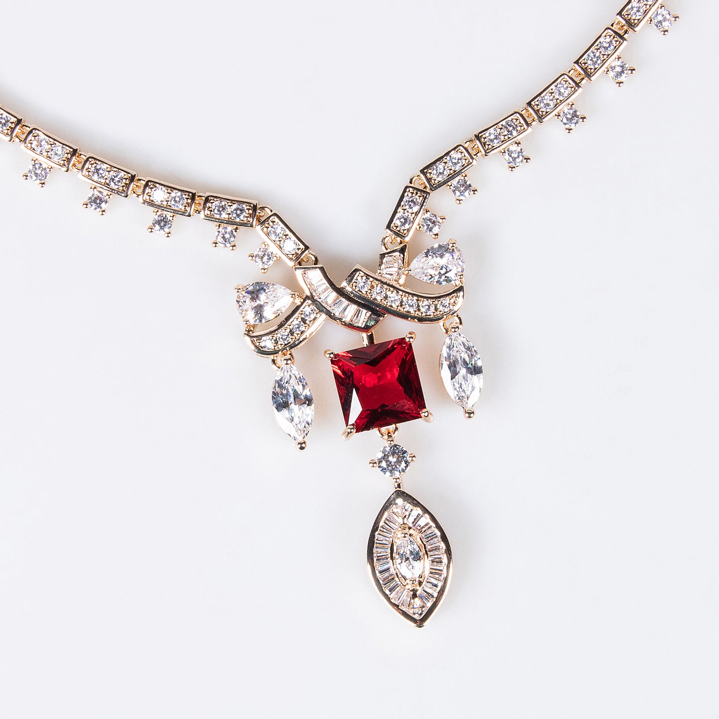 2pcs Copper with Zirconia Earrings & Necklace Jewelry Set