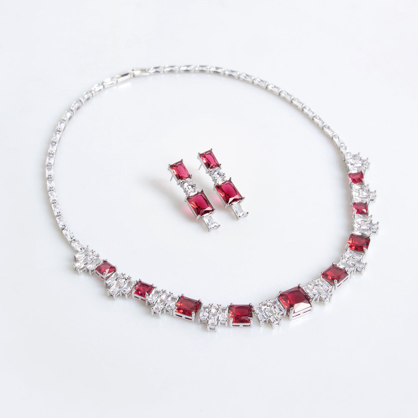 2pcs Copper with Zirconia Earrings & Necklace Jewelry Set