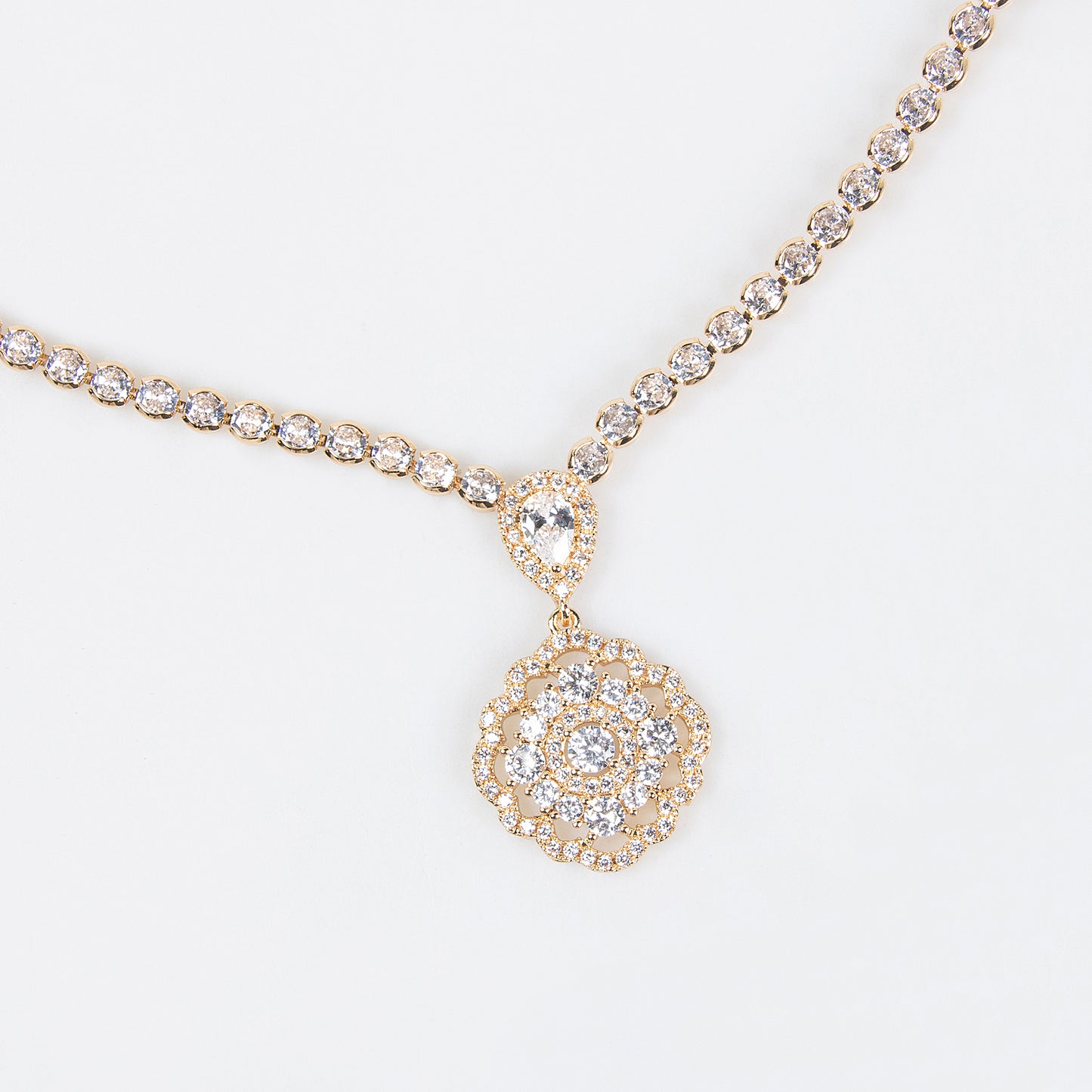 2pcs Copper with Zirconia Earrings & Necklace Jewelry Set