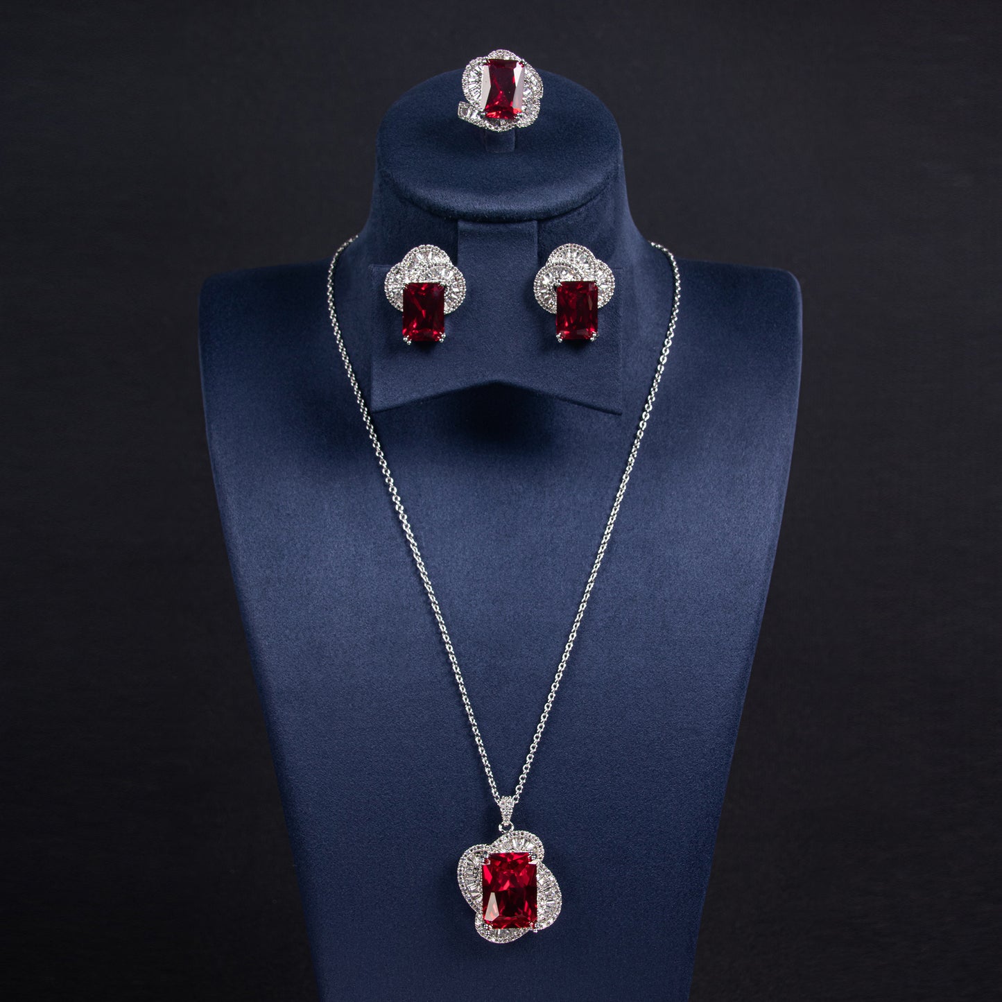 4pcs Copper with Zirconia Earrings & Necklace Jewelry Set
