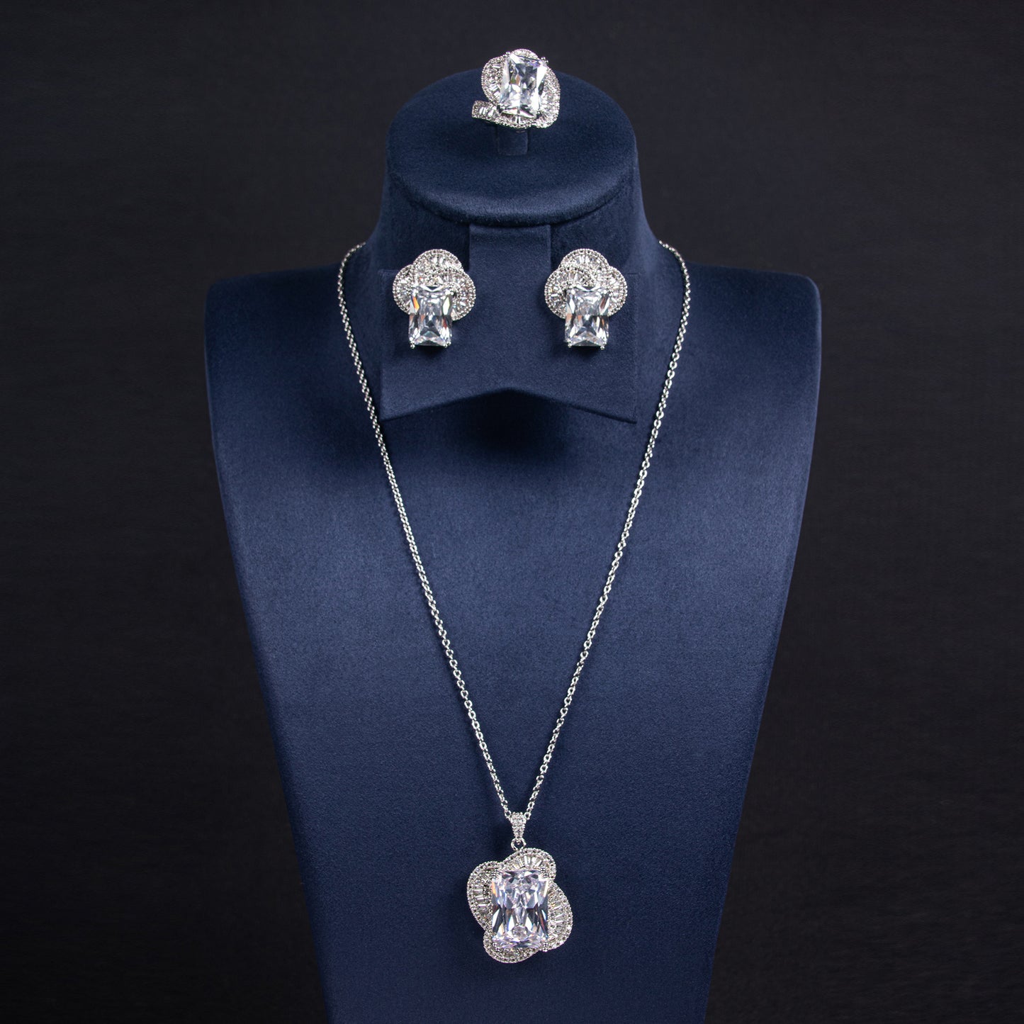 4pcs Copper with Zirconia Earrings & Necklace Jewelry Set