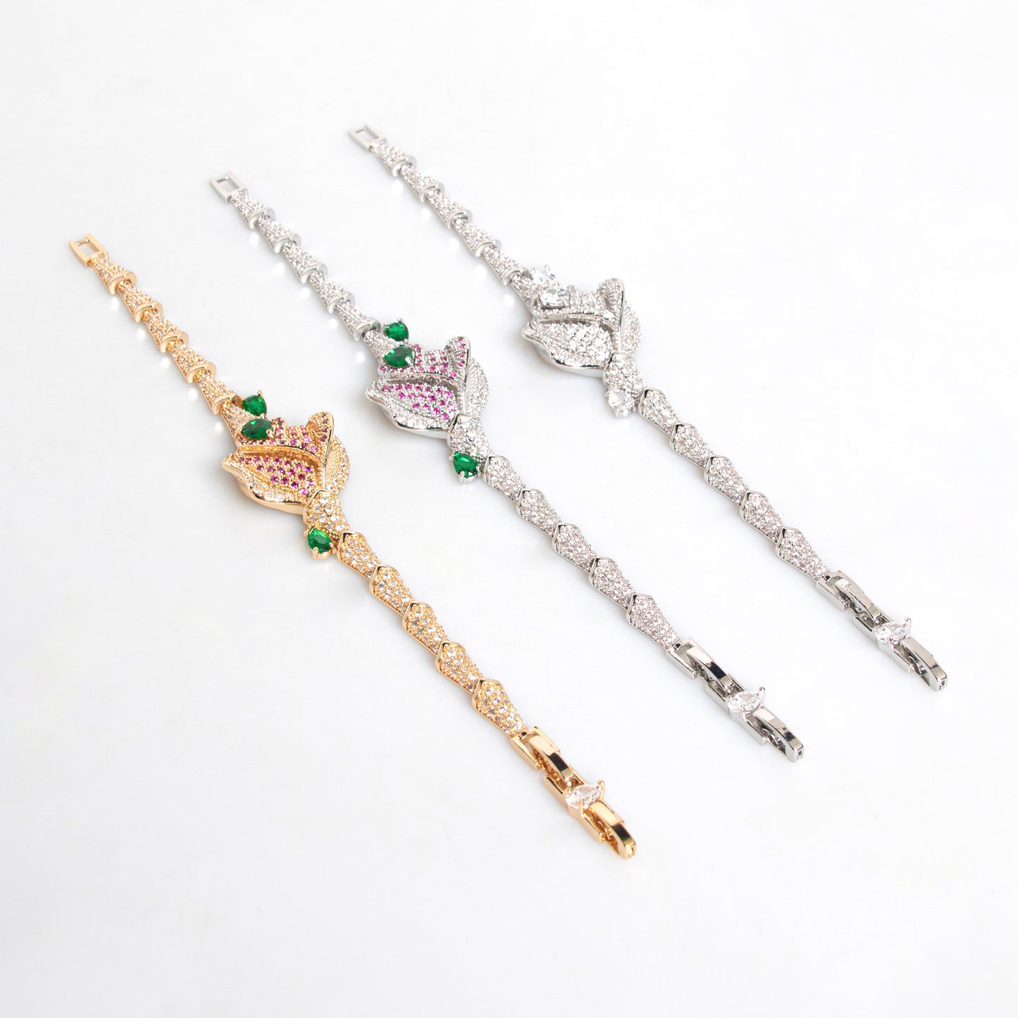 14K Gold-Tone Copper CZ Bracelet with Multi-Gem Blossom & Crystal Accents