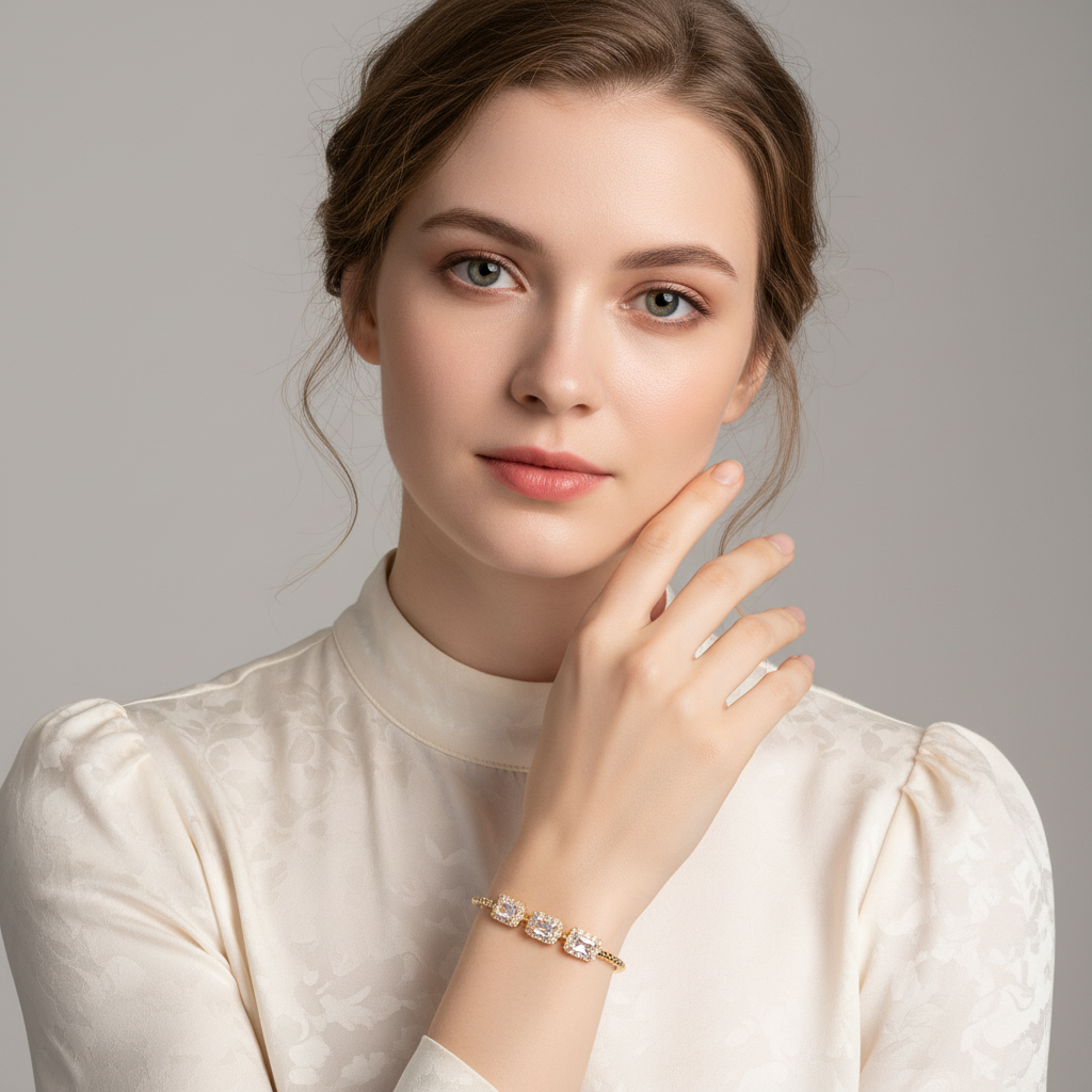 Regal Red Zircon & 14K Gold-Tone Copper Bracelet with Ornate Square Settings for Evening Glamour & Statement Gift-Giving