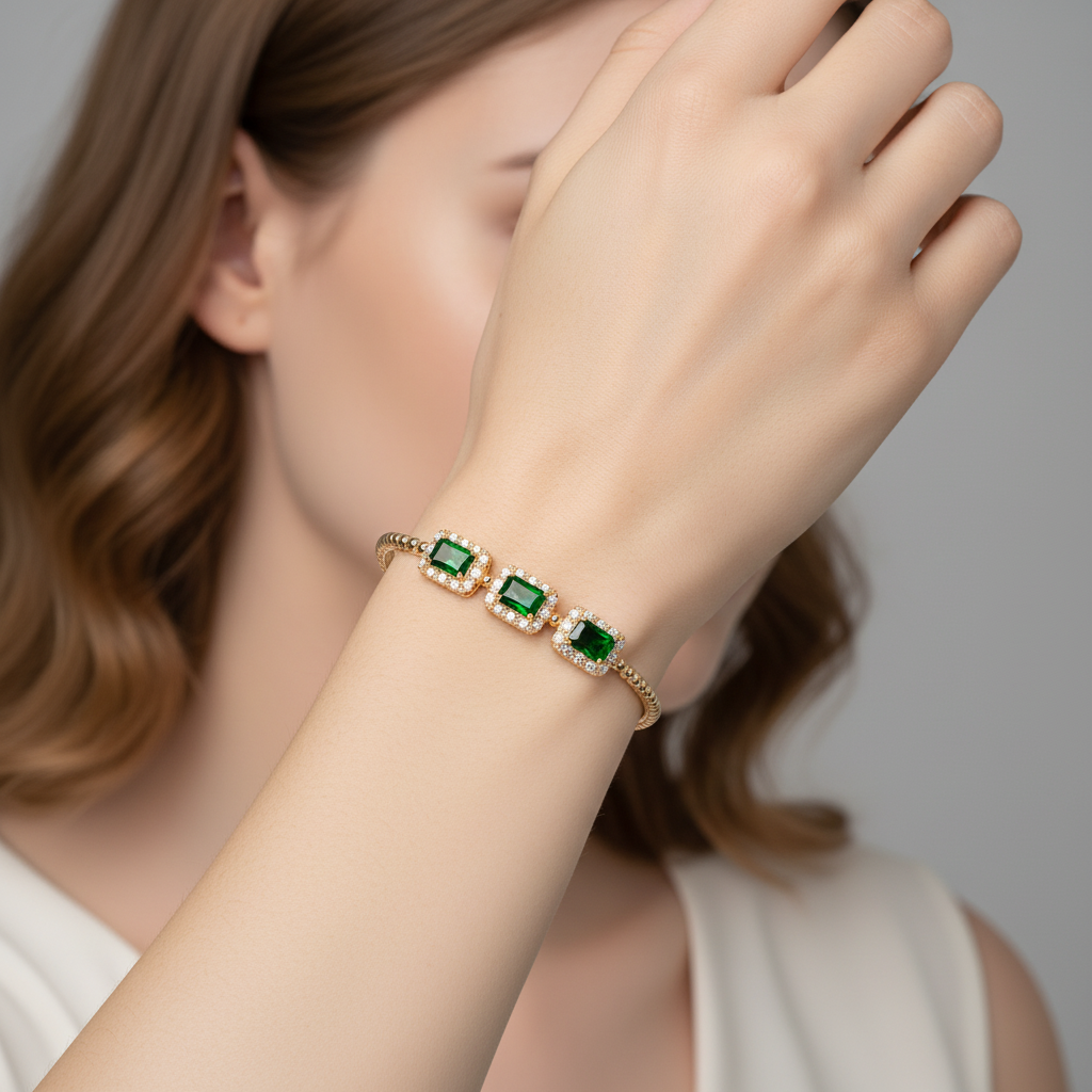 Regal Red Zircon & 14K Gold-Tone Copper Bracelet with Ornate Square Settings for Evening Glamour & Statement Gift-Giving