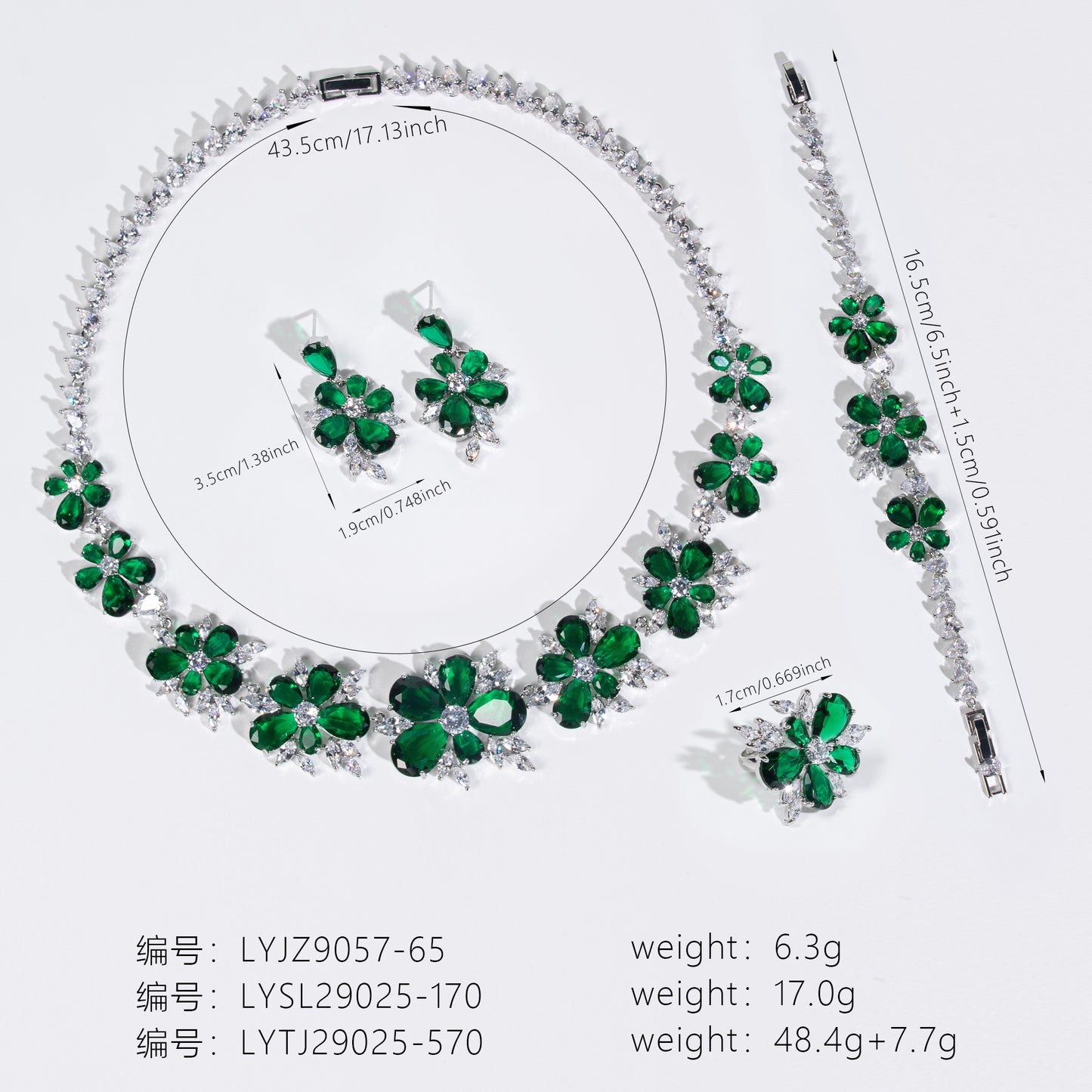 4pcs Copper with Zirconia Earrings & Necklace Jewelry Set